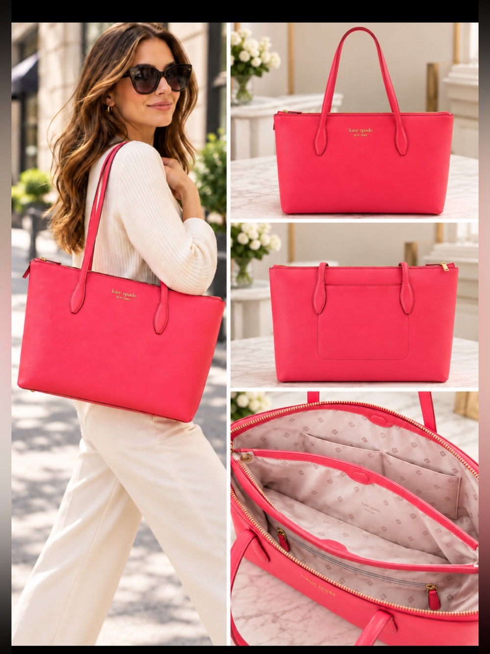 Kate Spade Staci Large Saffiano Leather Laptop Tote | Pink Coral | With Dust Bag